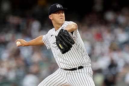 Aug 2, 2022; Bronx, New York, USA; New York Yankees starting pitcher Jameson Taillon (50) pitches against the Seattle Mariners during the first inning at Yankee Stadium. Mandatory Credit: Brad Penner-USA TODAY Sports