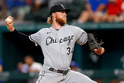 Aug 6, 2022; Arlington, Texas, USA; Chicago White Sox starting pitcher Michael Kopech (34) throws a pitch during the first inning against the Texas Rangers at Globe Life Field. Mandatory Credit: Andrew Dieb-USA TODAY Sports