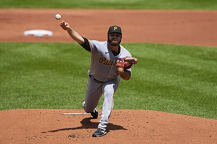 Aug 7, 2022; Baltimore, Maryland, USA; Pittsburgh Pirates pitcher Bryse Wilson (32) delivers a pitch against the Baltimore Orioles during the first inning at Oriole Park at Camden Yards. Mandatory Credit: Gregory Fisher-USA TODAY Sports