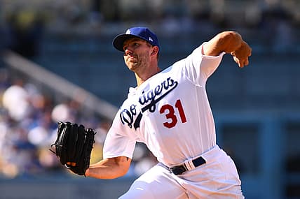 Aug 7, 2022; Los Angeles, California, USA; Los Angeles Dodgers starting pitcher Tyler Anderson (31) throws a pitch against the San Diego Padres during second inning at Dodger Stadium. Mandatory Credit: Jonathan Hui-USA TODAY Sports