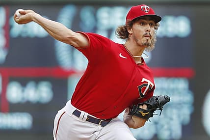 Aug 15, 2022; Minneapolis, Minnesota, USA; Minnesota Twins starting pitcher Joe Ryan (41) throws to the Kansas City Royals in the first inning at Target Field. Mandatory Credit: Bruce Kluckhohn-USA TODAY Sports
