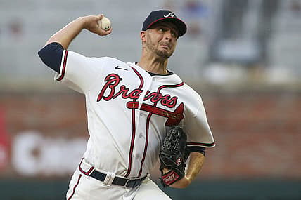 Aug 17, 2022; Atlanta, Georgia, USA; Atlanta Braves starting pitcher Jake Odorizzi (12) throws against the New York Mets in the first inning at Truist Park. Mandatory Credit: Brett Davis-USA TODAY Sports