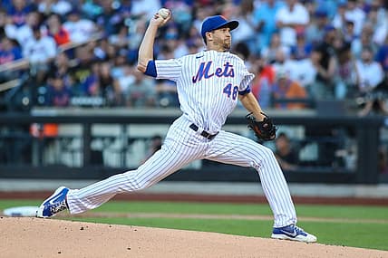 Aug 13, 2022; New York City, New York, USA;  New York Mets starting pitcher Jacob deGrom (48) at Citi Field. Mandatory Credit: Wendell Cruz-USA TODAY Sports