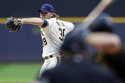 Aug 29, 2022; Milwaukee, Wisconsin, USA;  Milwaukee Brewers pitcher Corbin Burnes (39) throws a pitch during the first inning against the Pittsburgh Pirates at American Family Field. Mandatory Credit: Jeff Hanisch-USA TODAY Sports