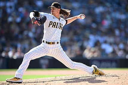 Aug 24, 2022; San Diego, California, USA; San Diego Padres relief pitcher Josh Hader (71) throws a pitch against the Cleveland Guardians during the eighth inning at Petco Park. Mandatory Credit: Orlando Ramirez-USA TODAY Sports