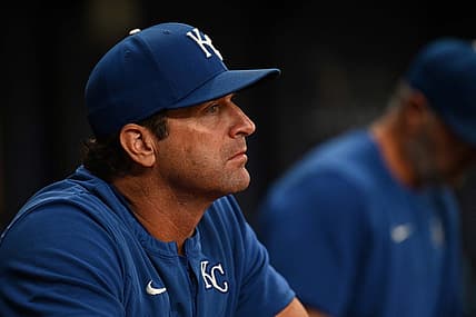 Aug 18, 2022; St. Petersburg, Florida, USA;  Kansas City Royals manager Mike Matheny (22) looks on in the second inning against the Tampa Bay Rays at Tropicana Field. Mandatory Credit: Jonathan Dyer-USA TODAY Sports