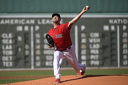 Aug 27, 2022; Boston, Massachusetts, USA;  Boston Red Sox starting pitcher Rich Hill (44) pitches during the first inning against the Tampa Bay Rays at Fenway Park. Mandatory Credit: Bob DeChiara-USA TODAY Sports