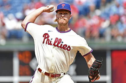 Aug 28, 2022; Philadelphia, Pennsylvania, USA; Philadelphia Phillies starting pitcher Noah Syndergaard (43) against the Pittsburgh Pirates at Citizens Bank Park. Mandatory Credit: Eric Hartline-USA TODAY Sports