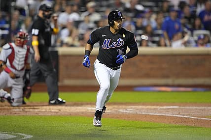 Sep 2, 2022; New York City, New York, USA; New York Mets third baseman Eduardo Escobar (10) rounds the bases after hitting a two run home run against the Washington Nationals during the second inning at Citi Field. Mandatory Credit: Gregory Fisher-USA TODAY Sports