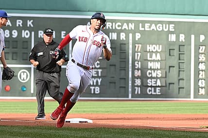 Sep 3, 2022; Boston, Massachusetts, USA; Boston Red Sox shortstop Xander Bogaerts (2) rounds 3rd base at Fenway Park. Mandatory Credit: Eric Canha-USA TODAY Sports