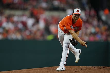 Sep 3, 2022; Baltimore, Maryland, USA; Baltimore Orioles starting pitcher Austin Voth (51 )pitches against the Oakland Athletics during the first inning  at Oriole Park at Camden Yards. Mandatory Credit: Brent Skeen-USA TODAY Sports