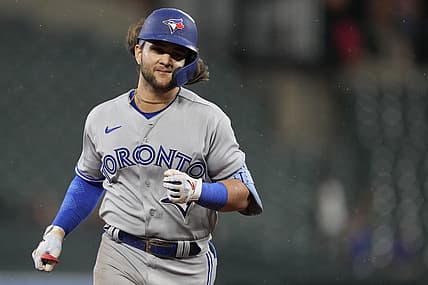 Sep 5, 2022; Baltimore, Maryland, USA; Toronto Blue Jays shortstop Bo Bichette (11) runs after hitting a home run during the seventh inning against the Baltimore Orioles at Oriole Park at Camden Yards. Mandatory Credit: Brent Skeen-USA TODAY Sports