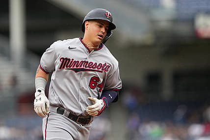 Sep 7, 2022; Bronx, New York, USA; Minnesota Twins third baseman Jose Miranda (64) rounds the bases after hitting a two run home run against the New York Yankees during the first inning at Yankee Stadium. Mandatory Credit: Gregory Fisher-USA TODAY Sports