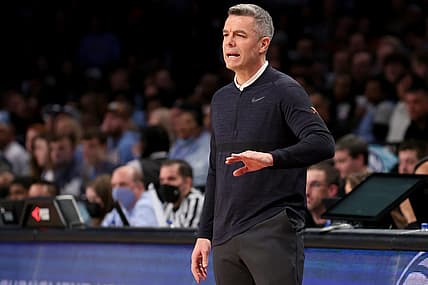Mar 10, 2022; Brooklyn, NY, USA; Virginia Cavaliers head coach Tony Bennett coaches against the North Carolina Tar Heels during the first half at Barclays Center. Mandatory Credit: Brad Penner-USA TODAY Sports