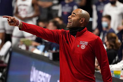 Mar 6, 2021; Las Vegas, NV, USA; Loyola Marymount Lions head coach Stan Johnson reacts in the second half against the St. Mary's Gaels at Orleans Arena. St. Mary's won 52-47. Mandatory Credit: Kirby Lee-USA TODAY Sports