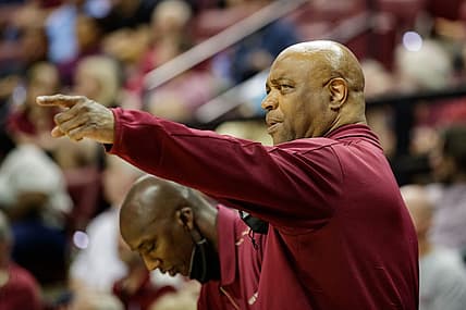 Florida State Seminoles head coach Leonard Hamilton talks to one of his assistant coaches. The Florida State Seminoles defeated the Notre Dame Fighting Irish 74-70 Wednesday, March 2, 2022.

Fsu V Nd Mbb Second Half393