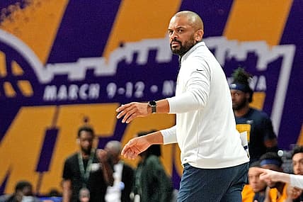 Mar 12, 2022; Norfolk, VA, USA; Coppin State Eagles head coach Juan Dixon during the second half against the Norfolk State Spartans in the MEAC Tournament Championship. Mandatory Credit: Peter Casey-USA TODAY Sports