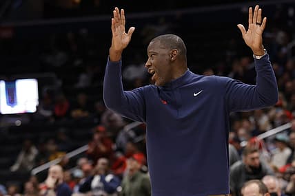 Mar 12, 2022; Washington, D.C., USA;  Dayton Flyers head coach Anthony Grant reacts on the bench against the Richmond Spiders in the first half at Capital One Arena. Mandatory Credit: Geoff Burke-USA TODAY Sports