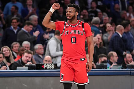 Mar 10, 2022; New York, NY, USA;  St. John's Red Storm guard Posh Alexander (0) at the Big East Tournament at Madison Square Garden. Mandatory Credit: Wendell Cruz-USA TODAY Sports