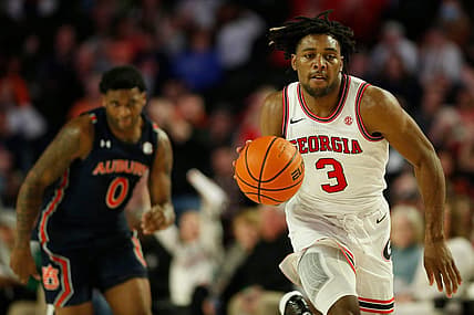Georgia's Kario Oquendo (3) drives the ball down the court during an NCAA basketball game between Auburn and Georgia in Athens, Ga., on Saturday, Feb. 5, 2022. Auburn won 74-72.

Syndication Online Athens