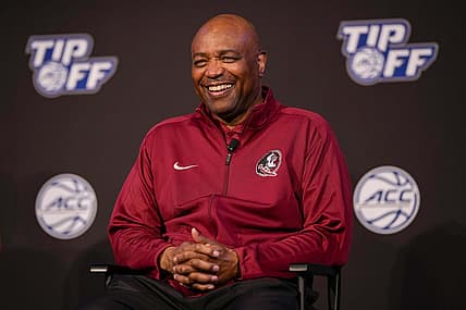 Oct 12, 2022; Charlotte, North Carolina, US; Florida State coach Leonard Hamilton during the ACC Tip Off media day in Charlotte, NC.  Mandatory Credit: Jim Dedmon-USA TODAY Sports