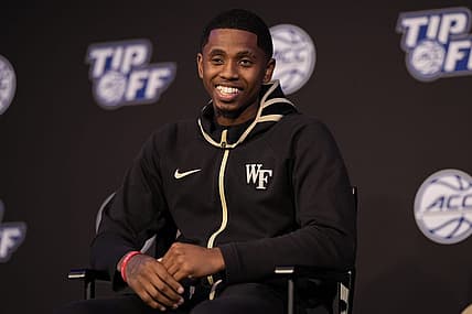 Oct 12, 2022; Charlotte, North Carolina, US; Wake Forest player Davien Williamson during the ACC Tip Off media day in Charlotte, NC.  Mandatory Credit: Jim Dedmon-USA TODAY Sports