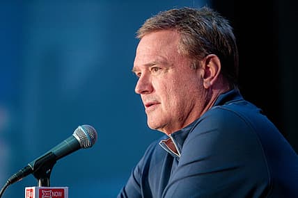 Oct 19, 2022; Kansas City, Missouri, US; Kansas Jayhawks coach Bill Self is interviewed during the mens Big 12 Basketball Tipoff media day at T-Mobile Center. Mandatory Credit: William Purnell-USA TODAY Sports
