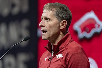 Oct 19, 2022; Birmingham, Alabama, US; Arkansas Razorbacks head coach Eric Musselman during the SEC Basketball Media Days at Grand Bohemian Hotel. Mandatory Credit: Marvin Gentry-USA TODAY Sports