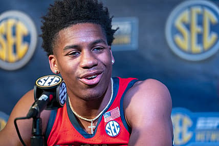 Oct 19, 2022; Birmingham, Alabama, US; Mississippi Rebels guard Matthew Murrell during the SEC Basketball Media Days at Grand Bohemian Hotel. Mandatory Credit: Marvin Gentry-USA TODAY Sports