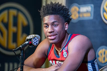 Oct 19, 2022; Birmingham, Alabama, US; Mississippi Rebels guard Matthew Murrell during the SEC Basketball Media Days at Grand Bohemian Hotel. Mandatory Credit: Marvin Gentry-USA TODAY Sports