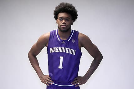 Oct 26, 2022; San Francisco, CA, USA; Washington Huskies h forward Keion Brooks Jr. (1) poses during Pac-12 Media Day at Pac-12 Network Studios. Mandatory Credit: Kirby Lee-USA TODAY Sports