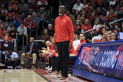 Nov 7, 2022; Dayton, Ohio, USA;  Dayton Flyers head coach Anthony Grant works the sideline in the game against the Lindenwood Lions in the first half at University of Dayton Arena. Mandatory Credit: Aaron Doster-USA TODAY Sports