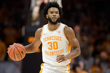 Tennessee guard Josiah-Jordan James (30) dribbles down the court during a game between Tennessee and FGCU at Thompson-Boling Arena Knoxville, Tenn., on Wednesday, Nov. 16, 2022.

Kns Ut Basketball Vs Fgcu