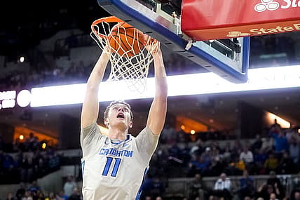 Nov 17, 2022; Omaha, Nebraska, USA; Creighton Bluejays center Ryan Kalkbrenner (11) dunks the ball during the first half against the UC Riverside Highlanders at CHI Health Center Omaha. Mandatory Credit: Dylan Widger-USA TODAY Sports