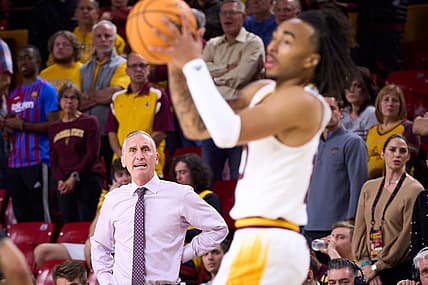 Arizona State Sun Devils head coach Bobby Hurley watches as sophomore guard Frankie Collins (10) looks to pass the ball to a teammate at Desert Financial Arena on Tuesday, Nov. 22, 2022.

Basketball Asu Mbb Grambling State At Arizona State