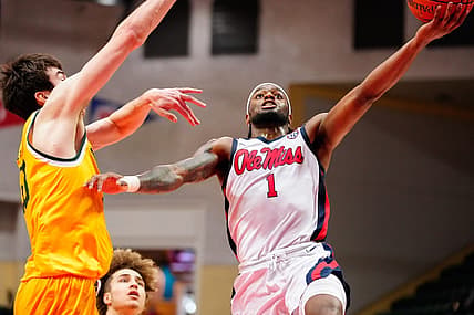 Nov 25, 2022; Orlando, FL, USA; Mississippi Rebels guard Amaree Abram (1) shoots against the Siena Saints during the second half at ESPN Wide World of Sports. Mandatory Credit: Rich Storry-USA TODAY Sports