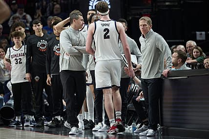 Nov 25, 2022; Portland, Oregon, USA;  Gonzaga Bulldogs forward Drew Timme (2) walks to the bench during the second half against the Purdue Boilermakers at Moda Center. Purdue won the game 84-66. Mandatory Credit: Troy Wayrynen-USA TODAY Sports