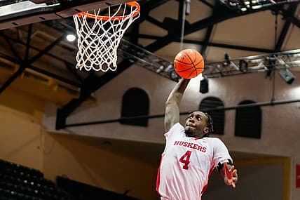 Nov 27, 2022; Orlando, FL, USA; Nebraska Cornhuskers forward Juwan Gary (4) dunks the ball against the Florida State Seminoles during the second half at ESPN Wide World of Sports. Mandatory Credit: Rich Storry-USA TODAY Sports