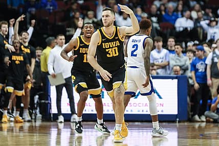 Nov 16, 2022; Newark, New Jersey, USA;  Iowa Hawkeyes guard Connor McCaffery (30) at Prudential Center. Mandatory Credit: Wendell Cruz-USA TODAY Sports