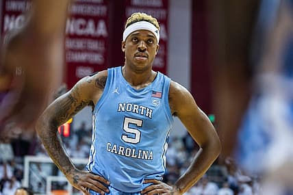Nov 30, 2022; Bloomington, Indiana, USA; North Carolina Tar Heels forward Armando Bacot (5) in the second half against the Indiana Hoosiers at Simon Skjodt Assembly Hall. Mandatory Credit: Trevor Ruszkowski-USA TODAY Sports