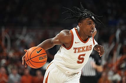 Texas Longhorns guard Marcus Carr (5) dribbles the ball during the Texas Longhorns game against Creighton at The Moody Center on Thursday, Dec. 1, 2022.

Ut Creighton Basketball Mlc 01127