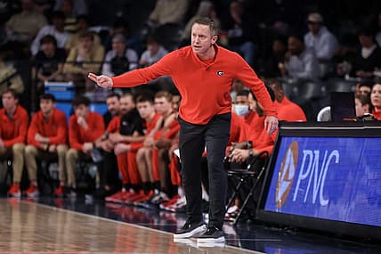 Dec 6, 2022; Atlanta, Georgia, USA; Georgia Bulldogs head coach Mike White coaches against the Georgia Tech Yellow Jackets in the first half at McCamish Pavilion. Mandatory Credit: Brett Davis-USA TODAY Sports