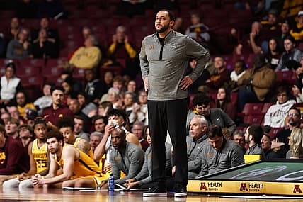 Dec 8, 2022; Minneapolis, Minnesota, USA; Minnesota Golden Gophers head coach Ben Johnson looks on during the second half against the Michigan Wolverines at Williams Arena. Mandatory Credit: Matt Krohn-USA TODAY Sports