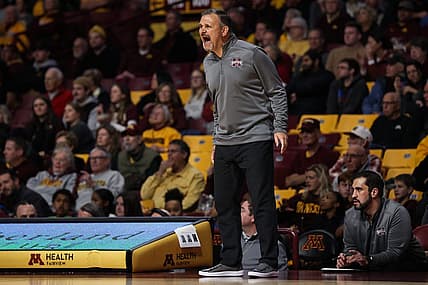 Dec 11, 2022; Minneapolis, Minnesota, USA; Mississippi State Bulldogs head coach Chris Jans reatcs during the first half against the Minnesota Golden Gophers at Williams Arena. Mandatory Credit: Matt Krohn-USA TODAY Sports