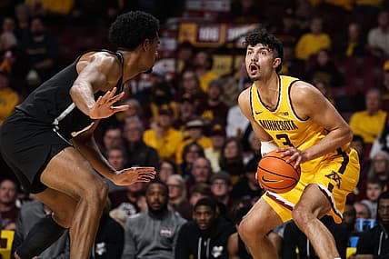 Dec 11, 2022; Minneapolis, Minnesota, USA; Minnesota Golden Gophers forward Dawson Garcia (3) looks to shoot against the Mississippi State Bulldogs during the first half at Williams Arena. Mandatory Credit: Matt Krohn-USA TODAY Sports