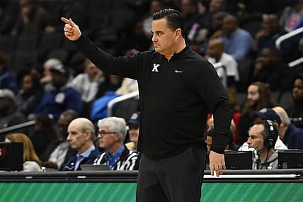 Dec 16, 2022; Washington, District of Columbia, USA; Xavier Musketeers head coach Sean Miller looks on against the Georgetown Hoyas during the first half at Capital One Arena. Mandatory Credit: Brad Mills-USA TODAY Sports