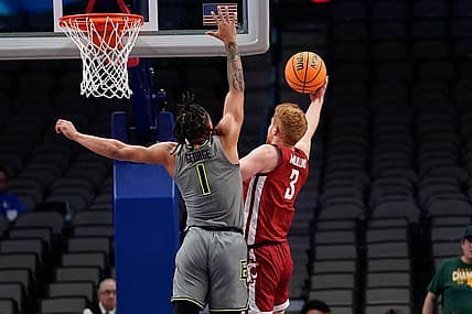 Dec 18, 2022; Dallas, Texas, USA; Washington State Cougars guard Jabe Mullins (3) scores a layup against Baylor Bears guard Keyonte George (1) during the second half at American Airlines Center. Mandatory Credit: Chris Jones-USA TODAY Sports