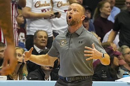 Nov 11, 2022; Chapel Hill, North Carolina, USA;  Charleston Cougars head coach Pat Kelsey reacts during the first half against the North Carolina Tar Heels at Dean E. Smith Center. Mandatory Credit: James Guillory-USA TODAY Sports