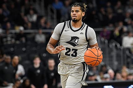 Dec 20, 2022; Providence, Rhode Island, USA; Providence Friars forward Bryce Hopkins (23) dribbles the ball during the first half against the Marquette Golden Eagles at Amica Mutual Pavilion. Mandatory Credit: Eric Canha-USA TODAY Sports