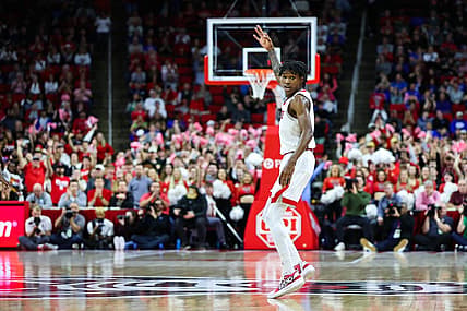 Jan 4, 2023; Raleigh, North Carolina, USA;  North Carolina State Wolfpack guard Terquavion Smith (0) celebrates a thee pointer during the first half against Duke Blue Devils at PNC Arena. Mandatory Credit: Jaylynn Nash-USA TODAY Sports